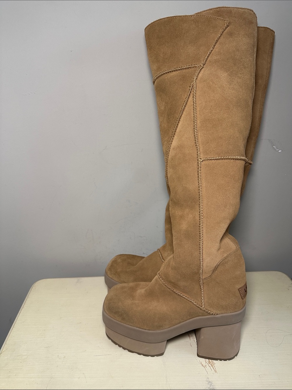 UGG Tan Suede Over-the-Knee Platform Boots